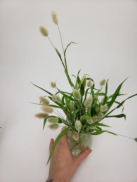 Mini Corsage Flower Bouquet With Bunny Tails And Grass For DIY