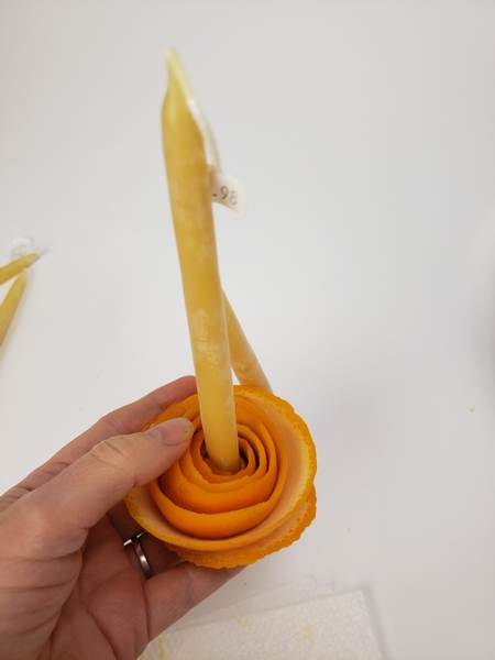 So that it settles neatly in the stem end side of the peel