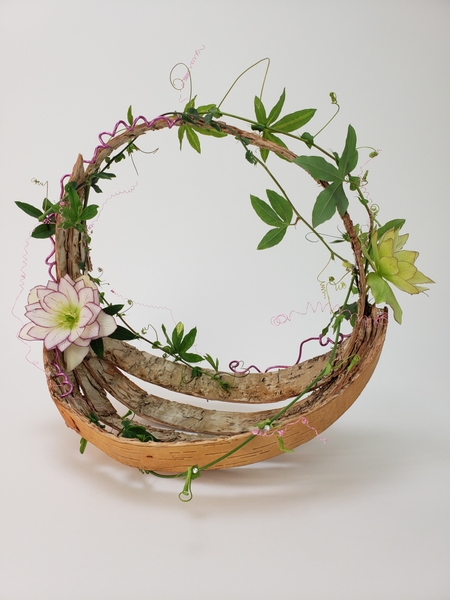 Spring harvest basket from birch bark strips