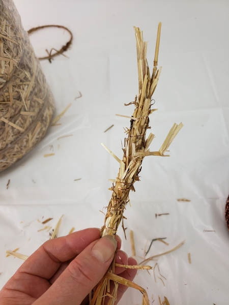 Wind the wire around the straw to secure it to the cane