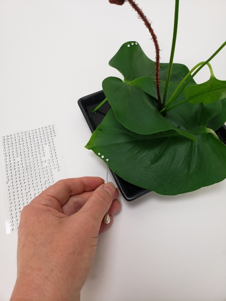 Finish off the design with a few dew drop crystals on the monstera leaves