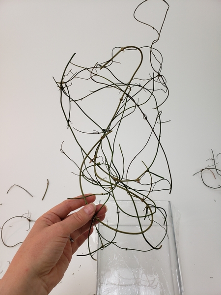The goal is the thinnest possible vine tangle that can stand up by itself