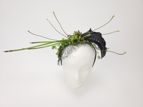 Calla lily, blue berry and succulent floral fascinator