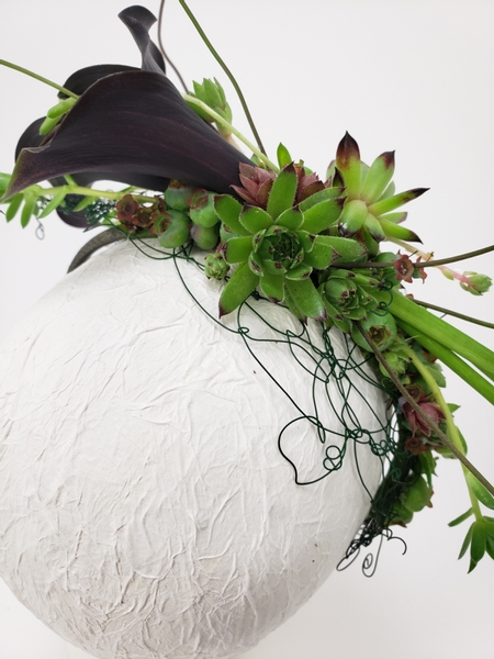 Succulents and green blueberries in floral body flowers