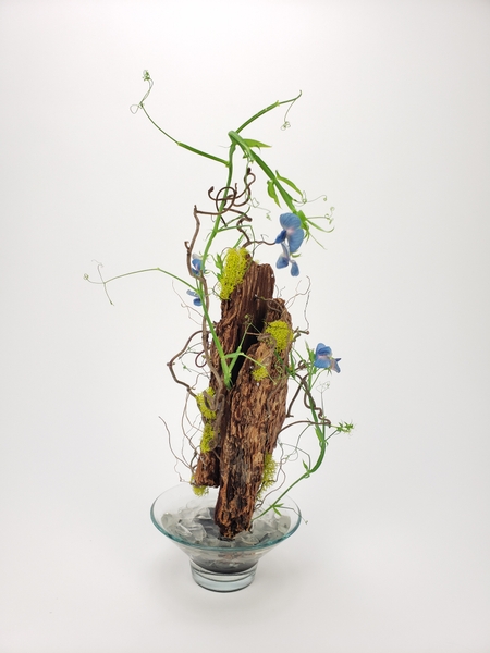 Natural bark armature for a floral design