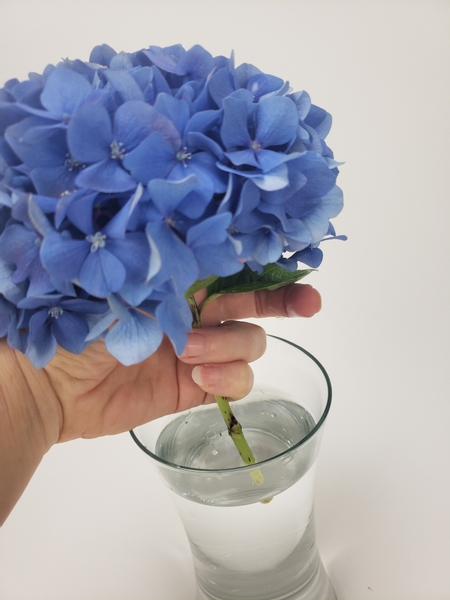 Making sure all the flowers are above water and unfurled over the edge of the container