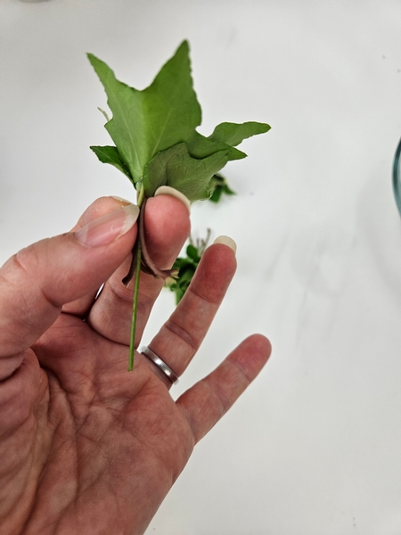 So that you can adjust the tendril to poke out of the ivy leaf flowers exactly how you want it.