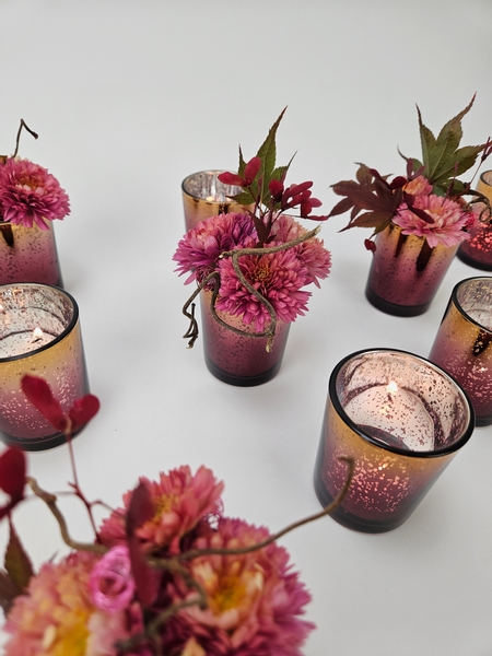 Japanese maple and chrysanthemum bud vases