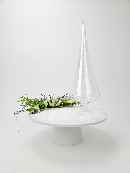 Minimal soft white Christmas floral styling using real flowers