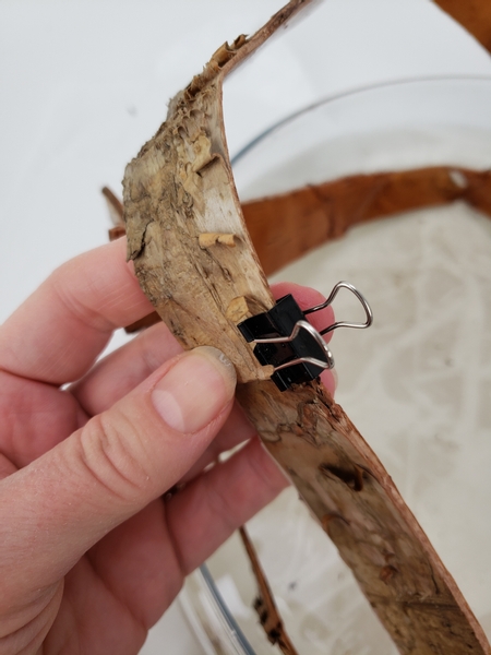 Use metal clips to clip the strips into one long birch strip