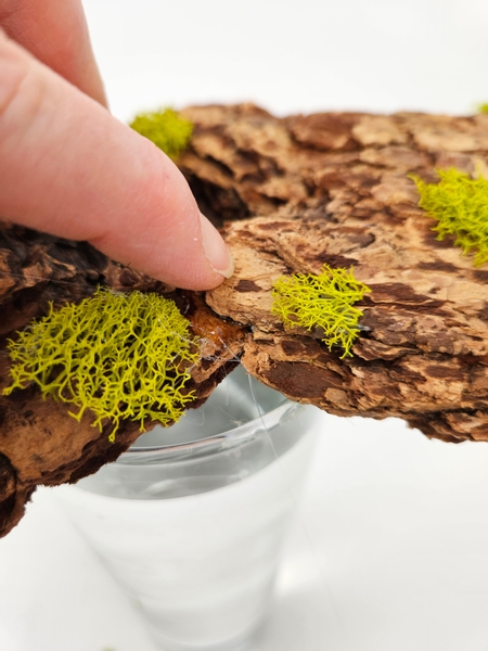 Slip the second bark chip under the the first to meet in the middle of the container